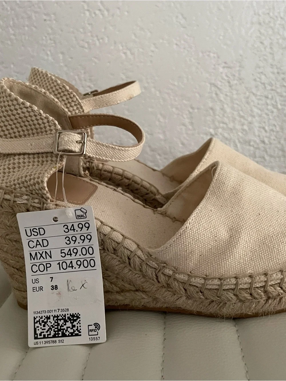 Espadrille Wedge Sandals - Beige Canvas sz7
